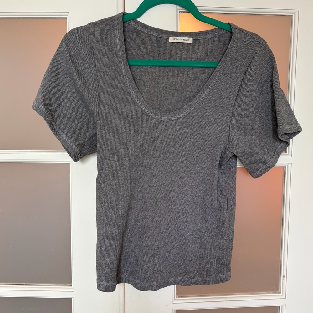 By Malene Birger Lunai Ribber Gray Short Sleeve Top